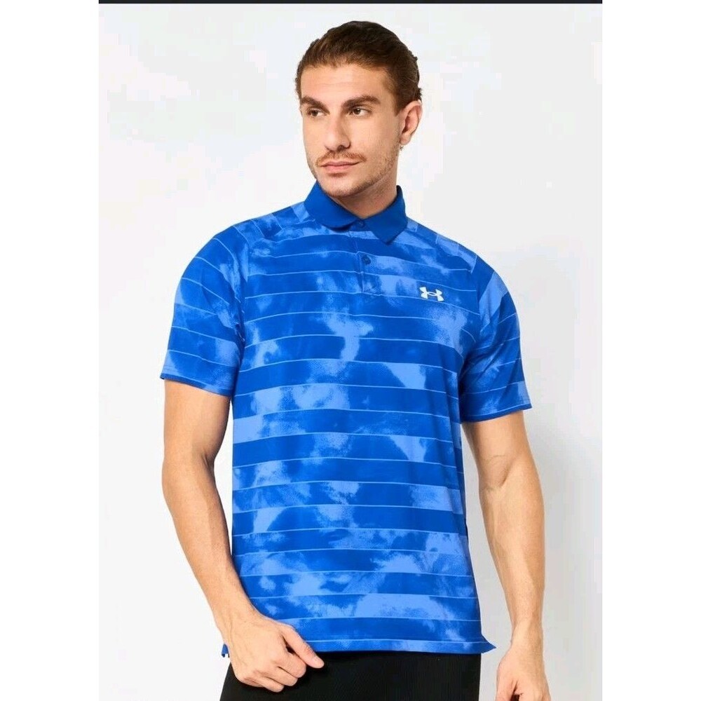 Under Armour Iso Chill Sz Large Golf Blue Fog Performance Casual Polo Shirt